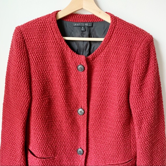 Lafayette 148 Textured Red Button Front Blazer - Picture 2 of 4